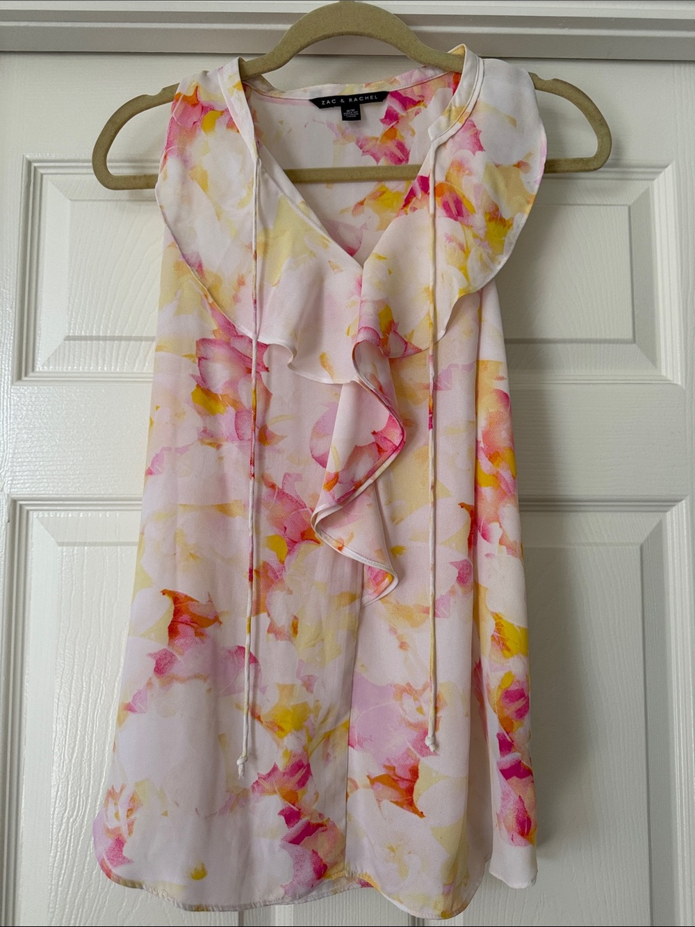 zac & rachel Floral Watercolor Sleeveless Top in Pink, Yellow & White
